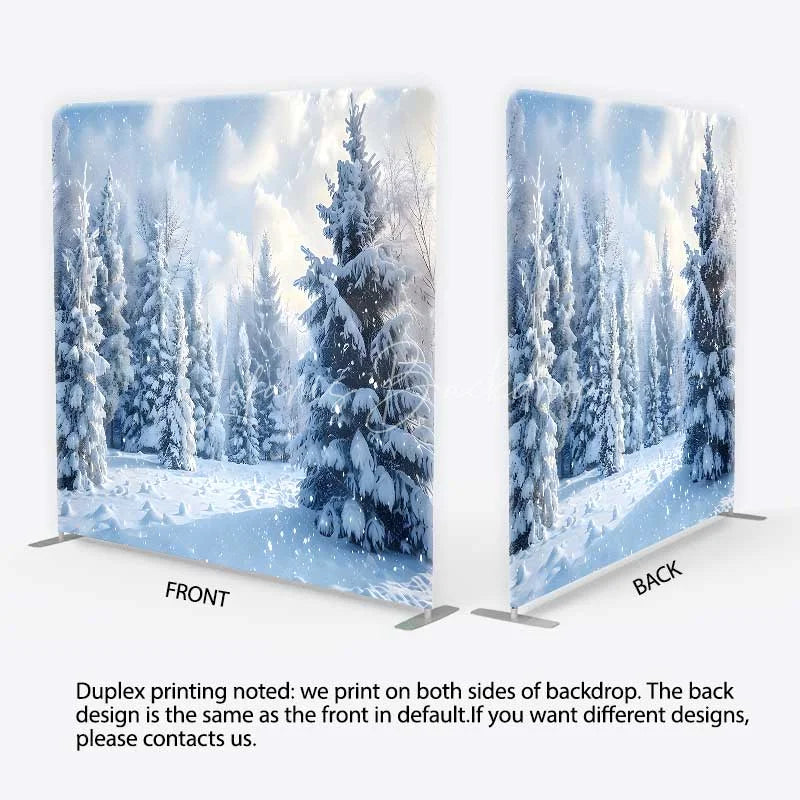 Lofaris Tension Fabric Backdrop Winter Snow Forest Wonderland Realistic White Tree Nature Pillowcase Background Holiday Decor