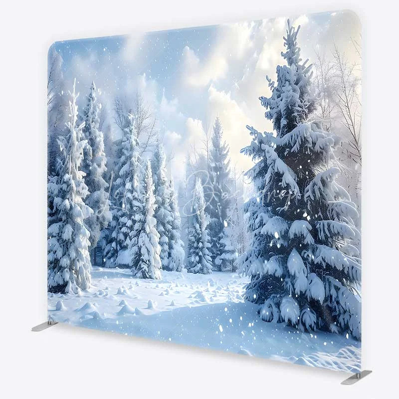 Lofaris Tension Fabric Backdrop Winter Snow Forest Wonderland Realistic White Tree Nature Pillowcase Background Holiday Decor