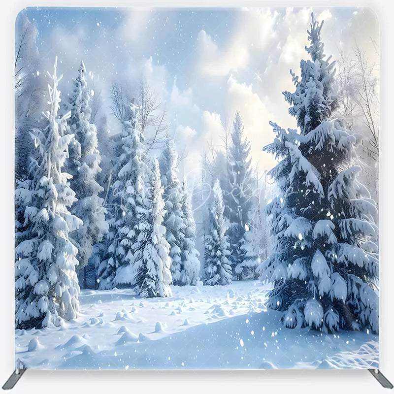 Lofaris Tension Fabric Backdrop Winter Snow Forest Wonderland Realistic White Tree Nature Pillowcase Background Holiday Decor