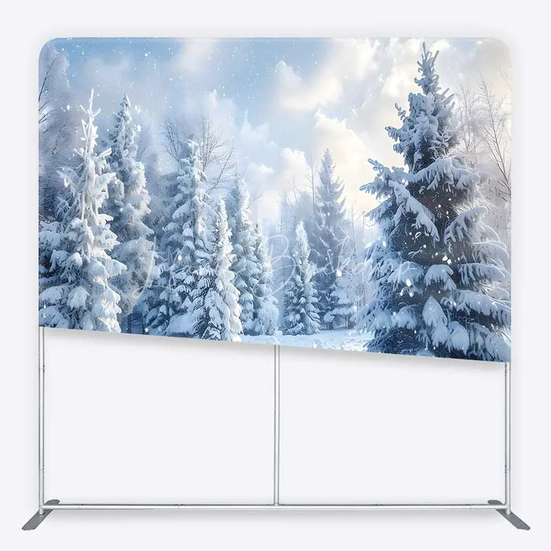 Lofaris Tension Fabric Backdrop Winter Snow Forest Wonderland Realistic White Tree Nature Pillowcase Background Holiday Decor