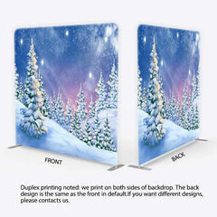 Lofaris Tension Fabric Backdrop Winter Snowy Pine Forest Blue Sky White Snow Tree Pillowcase Background Christmas Party Decor