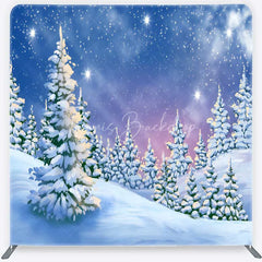 Lofaris Tension Fabric Backdrop Winter Snowy Pine Forest Blue Sky White Snow Tree Pillowcase Background Christmas Party Decor