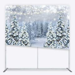 Lofaris Tension Fabric Backdrop Winter Wonderland Snow Forest Christmas Tree Decor