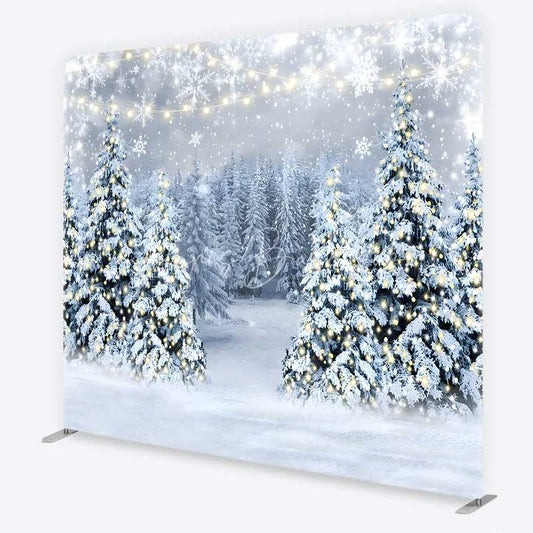 Lofaris Tension Fabric Backdrop Winter Wonderland Snow Forest Christmas Tree Decor