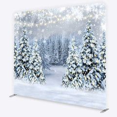 Lofaris Tension Fabric Backdrop Winter Wonderland Snow Forest Christmas Tree Decor