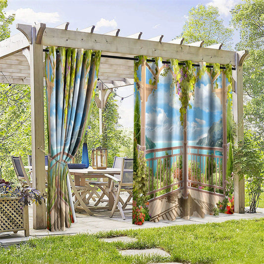 Lofaris Terrace Lake View Waterproof Printed Outdoor Curtains
