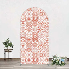 Lofaris Terracotta and White Moroccan Tile Pattern Arch Backdrop Rustic Boho Wedding Party Decor