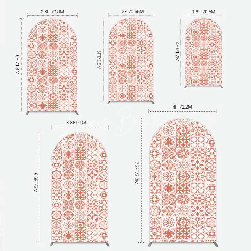 Lofaris Terracotta and White Moroccan Tile Pattern Arch Backdrop Rustic Boho Wedding Party Decor