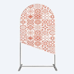 Lofaris Terracotta and White Moroccan Tile Pattern Arch Backdrop Rustic Boho Wedding Party Decor