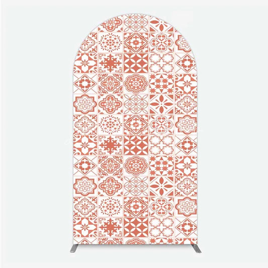 Lofaris Terracotta and White Moroccan Tile Pattern Arch Backdrop Rustic Boho Wedding Party Decor