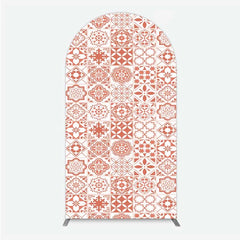 Lofaris Terracotta and White Moroccan Tile Pattern Arch Backdrop Rustic Boho Wedding Party Decor