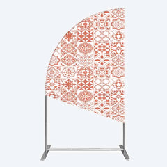 Lofaris Terracotta and White Moroccan Tile Pattern Half Moon Arch Backdrop Rustic Boho Wedding Party Decor