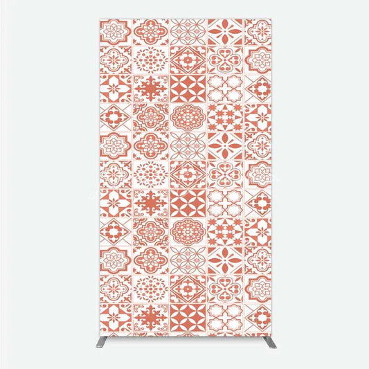 Lofaris Terracotta and White Moroccan Tile Pattern Rectangle Backdrop Rustic Boho Wedding Party Decor
