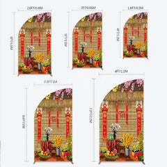 Lofaris Tet Lunar New Year Holiday Half Moon Arch Backdrop Vietnamese Traditional Spring Flowers and Lion Dance Background