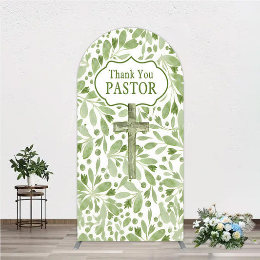 Lofaris Thank You Pastor Arch Backdrop Greenery Christian Cross Theme Church Appreciation Day and Holiday Event Decor