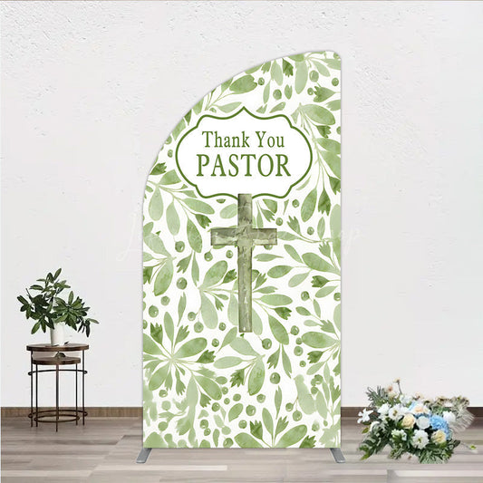 Lofaris Thank You Pastor Half Moon Arch Backdrop Greenery Christian Cross Theme Church Appreciation Day and Holiday Event Decor