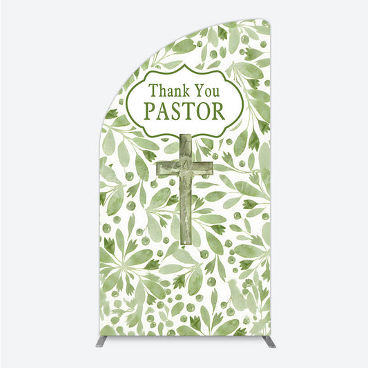 Lofaris Thank You Pastor Half Moon Arch Backdrop Greenery Christian Cross Theme Church Appreciation Day and Holiday Event Decor