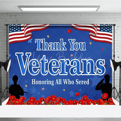 Lofaris Thank You Veterans Backdrop for Honoring All Who Served Patriotic American Flag with Poppies Day Decor