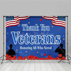 Lofaris Thank You Veterans Backdrop for Honoring All Who Served Patriotic American Flag with Poppies Day Decor