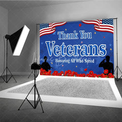 Lofaris Thank You Veterans Backdrop for Honoring All Who Served Patriotic American Flag with Poppies Day Decor