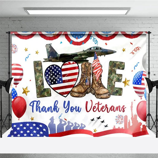 Lofaris Thank You Veterans Backdrop Patriotic Military Appreciation Banner American Flag Boots Jet Party Decorations