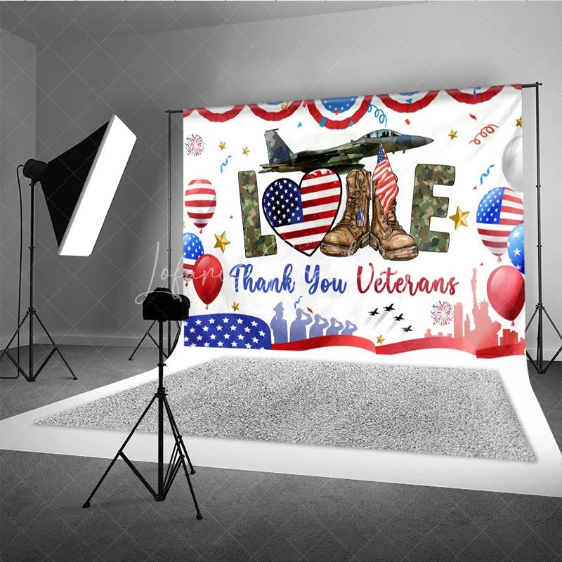 Lofaris Thank You Veterans Backdrop Patriotic Military Appreciation Banner American Flag Boots Jet Party Decorations