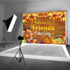 Lofaris Thankful for Friends Backdrop Thanksgiving Feast Wood Party Photography Background