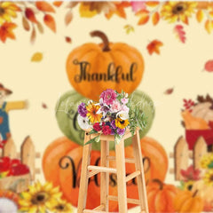 Lofaris Thankful Grateful Blessed Backdrop Fall Pumpkin Scarecrow Background for Thanksgiving Autumn Harvest Party Decoration