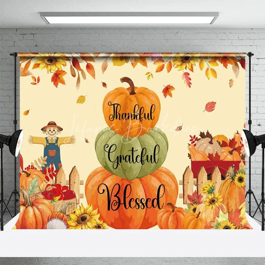 Lofaris Thankful Grateful Blessed Backdrop Fall Pumpkin Scarecrow Background for Thanksgiving Autumn Harvest Party Decoration