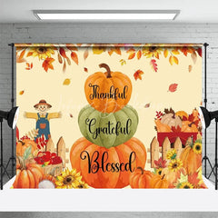Lofaris Thankful Grateful Blessed Backdrop Fall Pumpkin Scarecrow Background for Thanksgiving Autumn Harvest Party Decoration