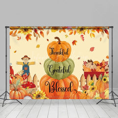 Lofaris Thankful Grateful Blessed Backdrop Fall Pumpkin Scarecrow Background for Thanksgiving Autumn Harvest Party Decoration
