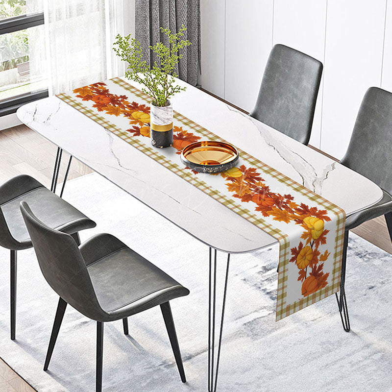 Lofaris Thanksgiving Plaid Table Runner with Pumpkins and Leaves Rustic Harvest Vibe Farmhouse Kitchen Dining Decor