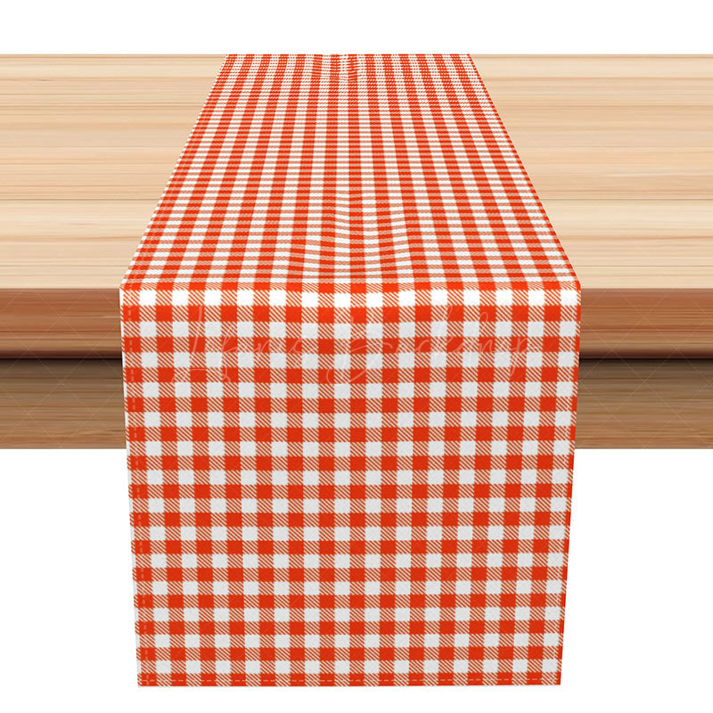 Lofaris Thanksgiving Table Runner in Orange and White Gingham Plaid for Rustic Farmhouse Fall Harvest Dinner