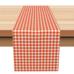 Lofaris Thanksgiving Table Runner in Orange and White Gingham Plaid for Rustic Farmhouse Fall Harvest Dinner