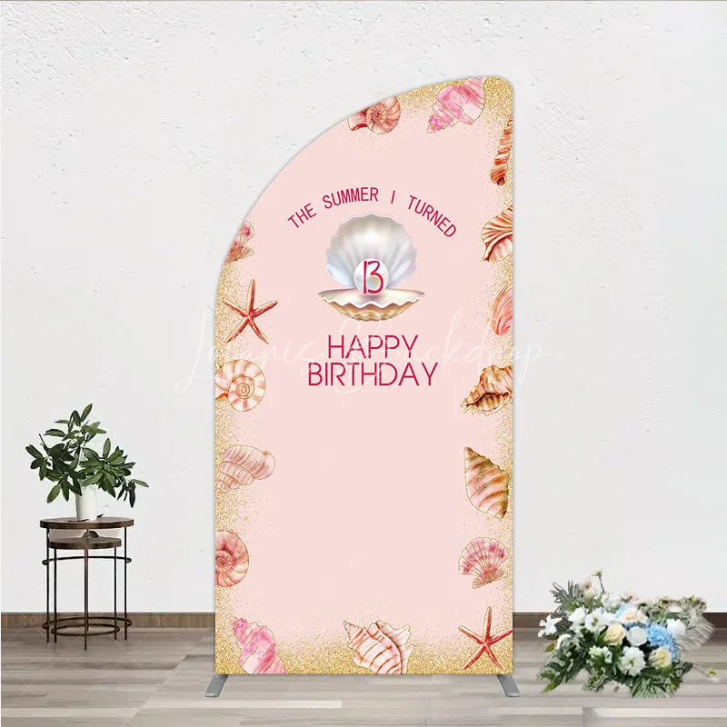 Lofaris The Summer I Turned 13 Half Moon Arch Backdrop for Birthday Beach and Seashell Theme Under the Sea Party Photo Booth