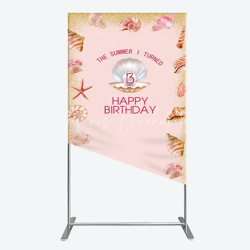 Lofaris The Summer I Turned 13 Rectangle Backdrop for Birthday Beach and Seashell Theme Under the Sea Party Photo Booth