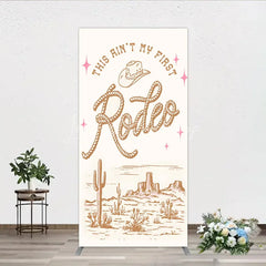 Lofaris This Ain’t My First Rodeo Rectangle Backdrop Western Cowboy Themed Birthday Desert Cactus Party Photo Booth Decor