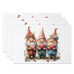 Lofaris Three Gnomes Holding Hearts Set of 4 Placemats Best Friends Valentine Decoration Cute Trio Table Mat