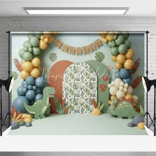 Lofaris Three Rex Birthday Backdrop Dinosaur Jungle Safari Photography Background 3rd Party Decoration Prop