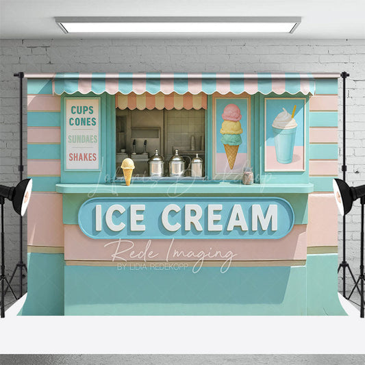 Lofaris Tiffany Green Pink Ice Cream Shop Photo Backdrop