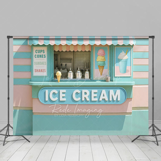 Lofaris Tiffany Green Pink Ice Cream Shop Photo Backdrop