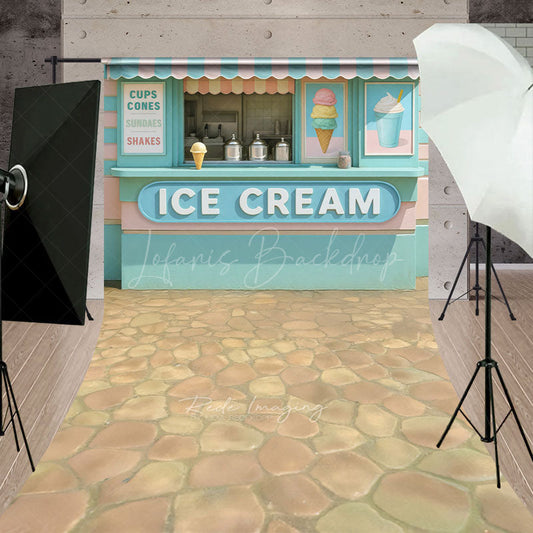 Lofaris Tiffany Green Pink Ice Cream Shop Sweep Photo Backdrop