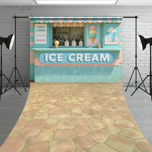 Lofaris Tiffany Green Pink Ice Cream Shop Sweep Photo Backdrop