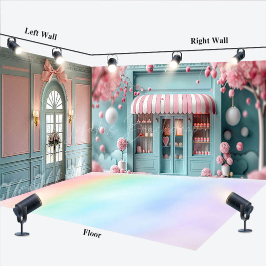 Lofaris Tiffany Green Pink Store Rainbow Floor Room Set Backdrop