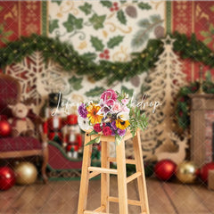 Lofaris Traditional Christmas Fireplace Nutcracker Photography Backdrop with Festive Gifts and Holiday Garland Decor