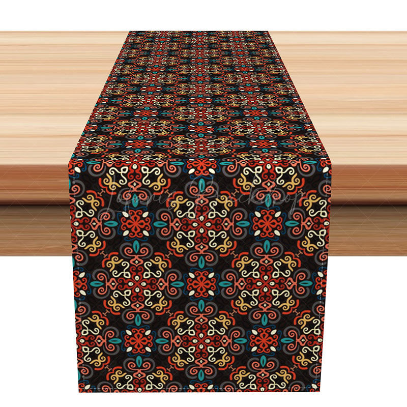 Lofaris Traditional Slovak Folk Art Pattern Table Runner Dark Repetitive Floral Design Eastern European Kitchen Decor