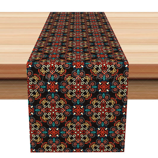 Lofaris Traditional Slovak Folk Art Pattern Table Runner Dark Repetitive Floral Design Eastern European Kitchen Decor