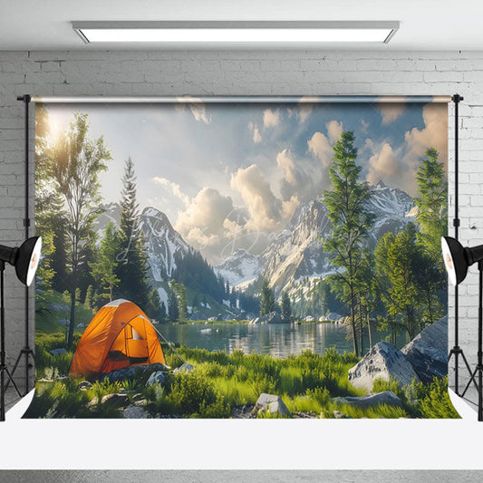 Lofaris Tranquil Outdoor Camping Scene Mountains Backdrop