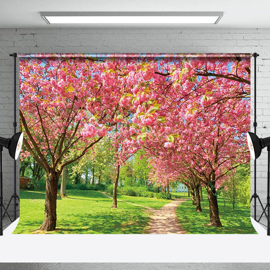 Lofaris Tranquil Pink Sakura Forest Path Spring Backdrop