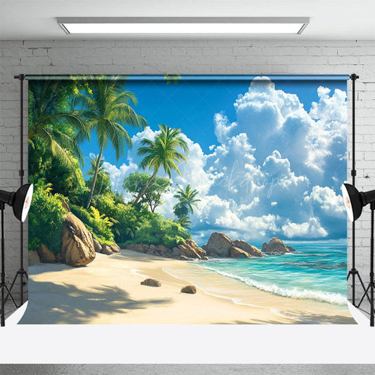 Lofaris Tranquil Tropical Beach Scene Palms Summer Backdrop